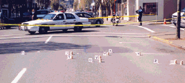 Evidence marked at a crime scene