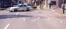 Evidence marked at a crime scene