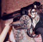 Revolver with blood spatter