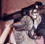 Revolver with blood spatter